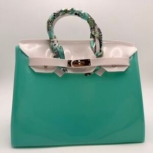 Unbranded Jelly Handbag Womens Large Teal White Excellent Scarf Handle Satchel